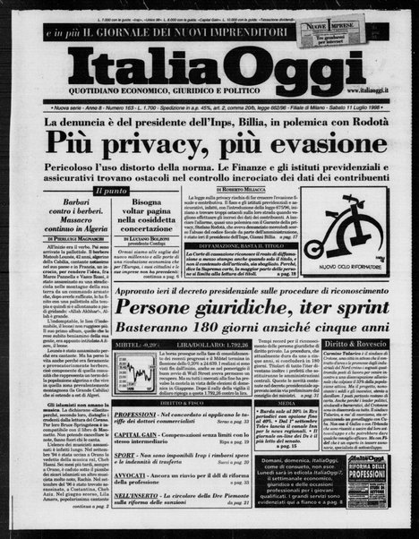 Italia oggi : quotidiano di economia finanza e politica